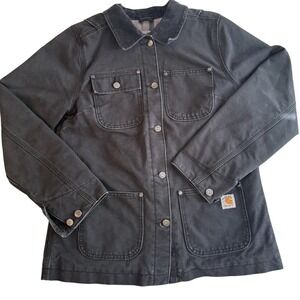 Carhartt Black Distressed VTG Chore Coat Blanket Lined Women Sz 4/6 Code 100672